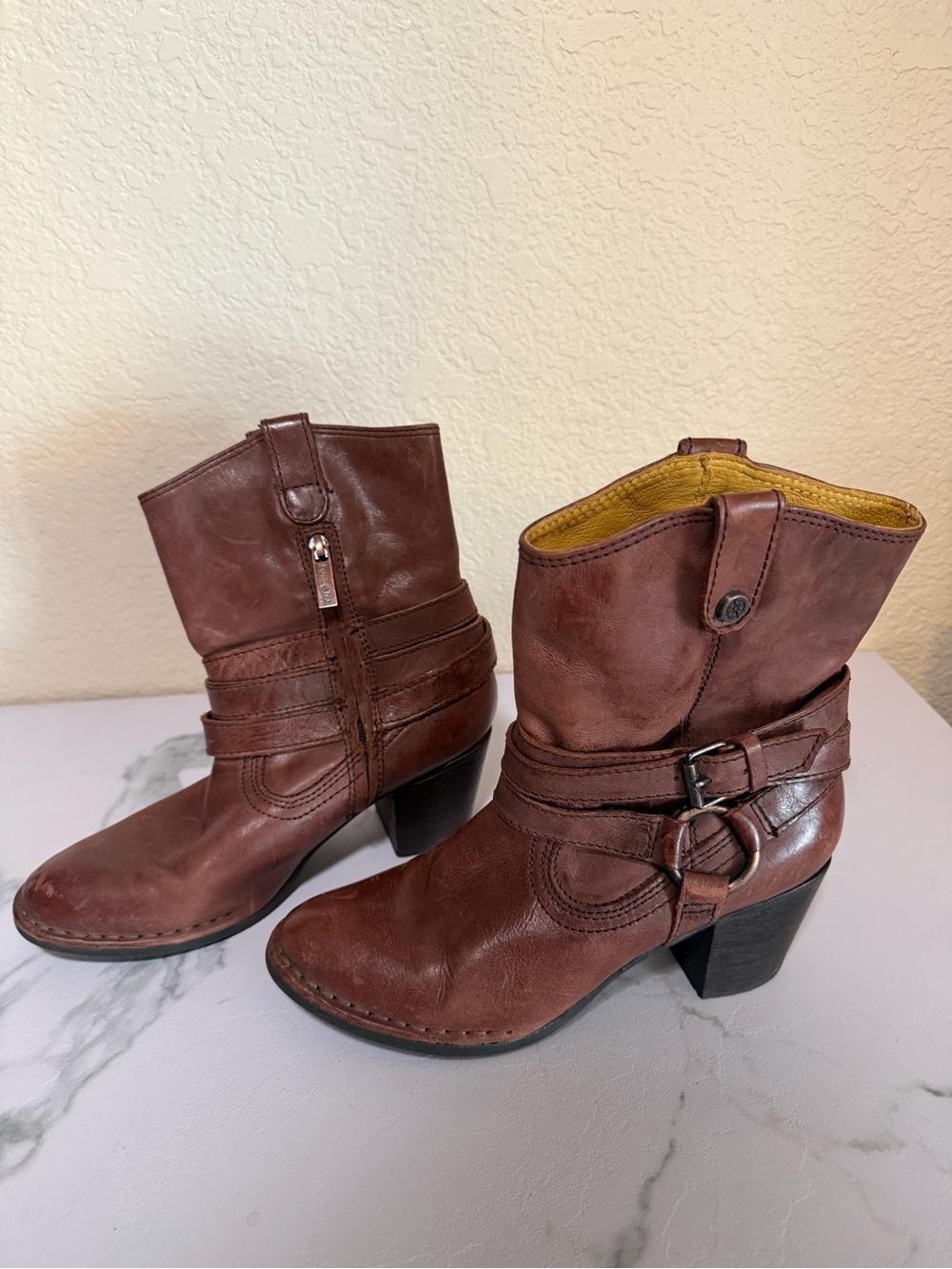 Bussola Brown Leather Strap & Buckle Ankle Boots